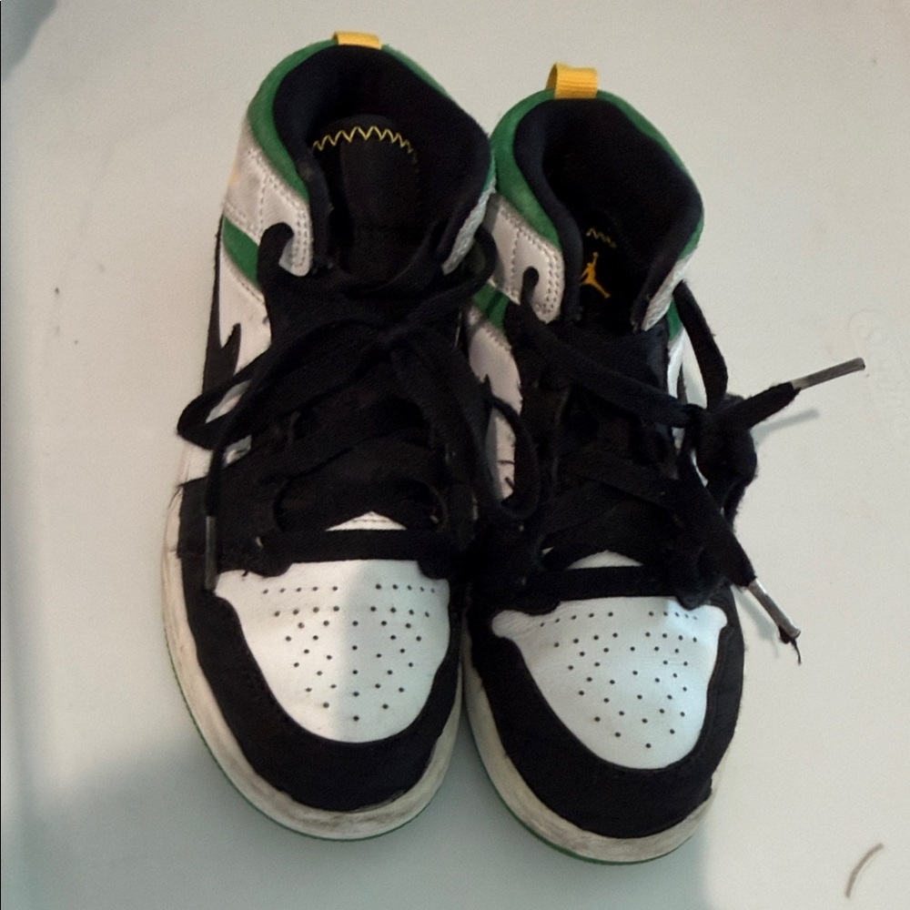 Jordan Kids High-Top Sneakers - White, Black & Green Accent